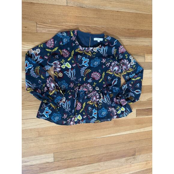 Ann Taylor Loft Top Small Colorful Floral Peplum Long Sleeve Boho Blouse Worn 1x - Picture 4 of 11